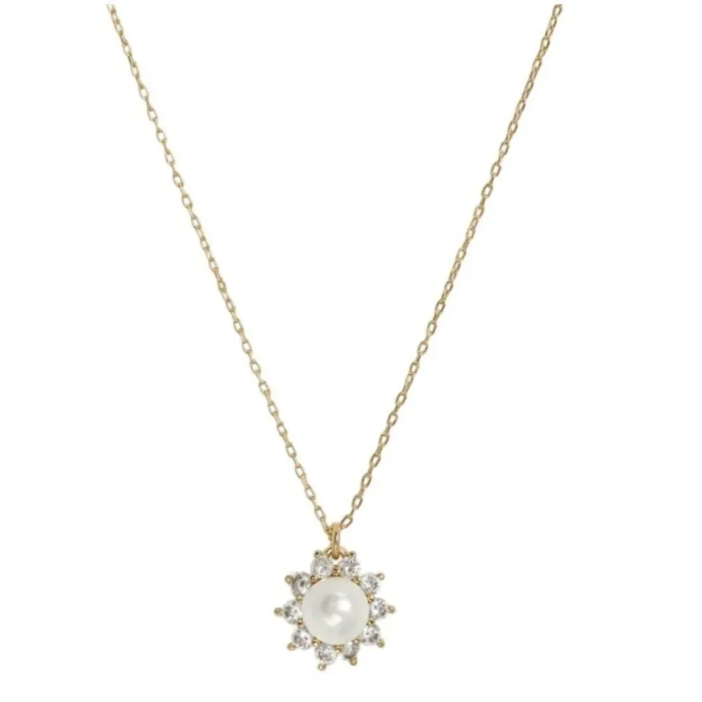 Kate Spade Sunny Halo Gold Pearl Pendant Necklace NWT Dust Bag